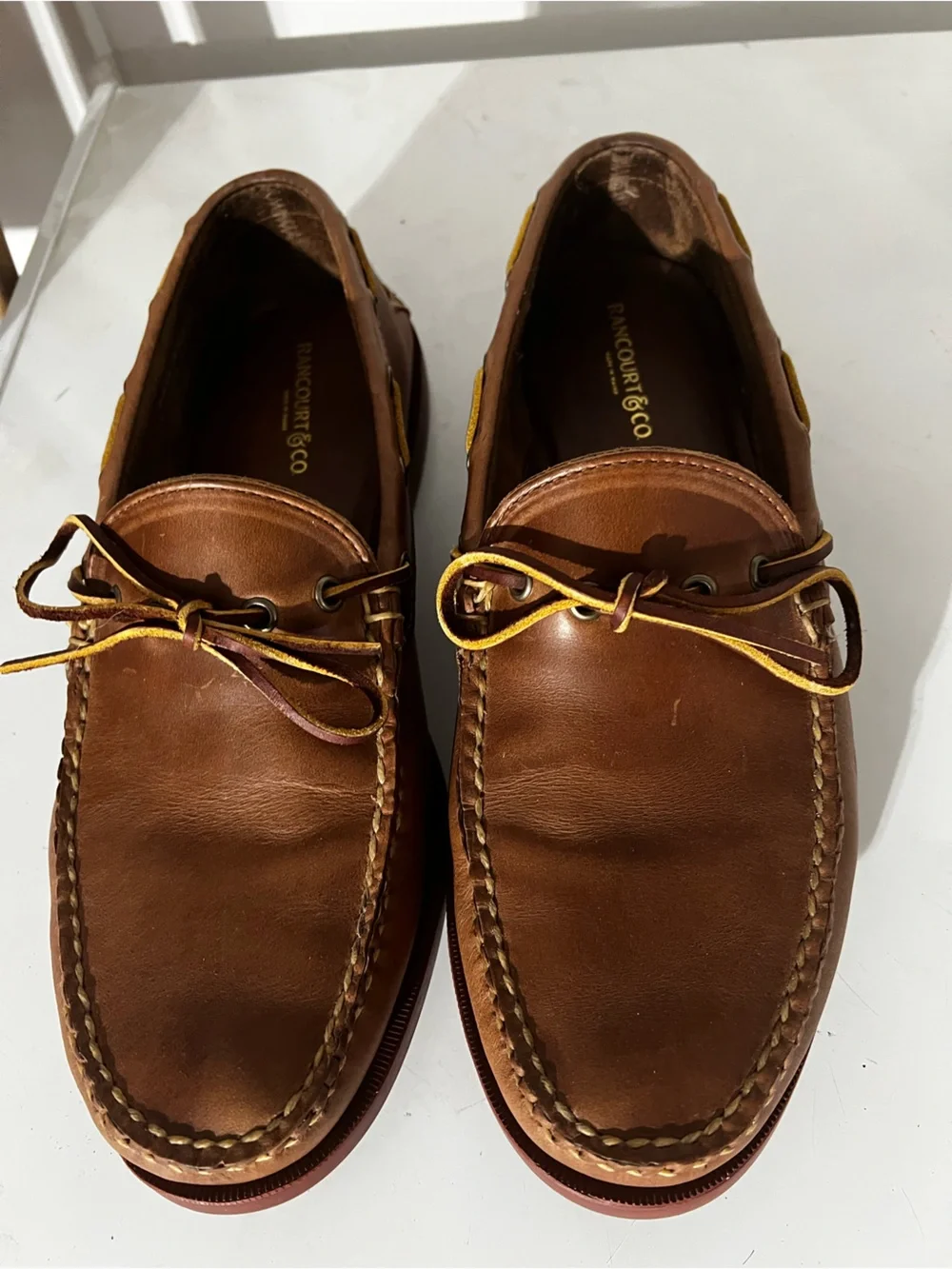 Rancourt Men's Natural Chromexcel Leather Boat Shoes us12 D Made in USA like New